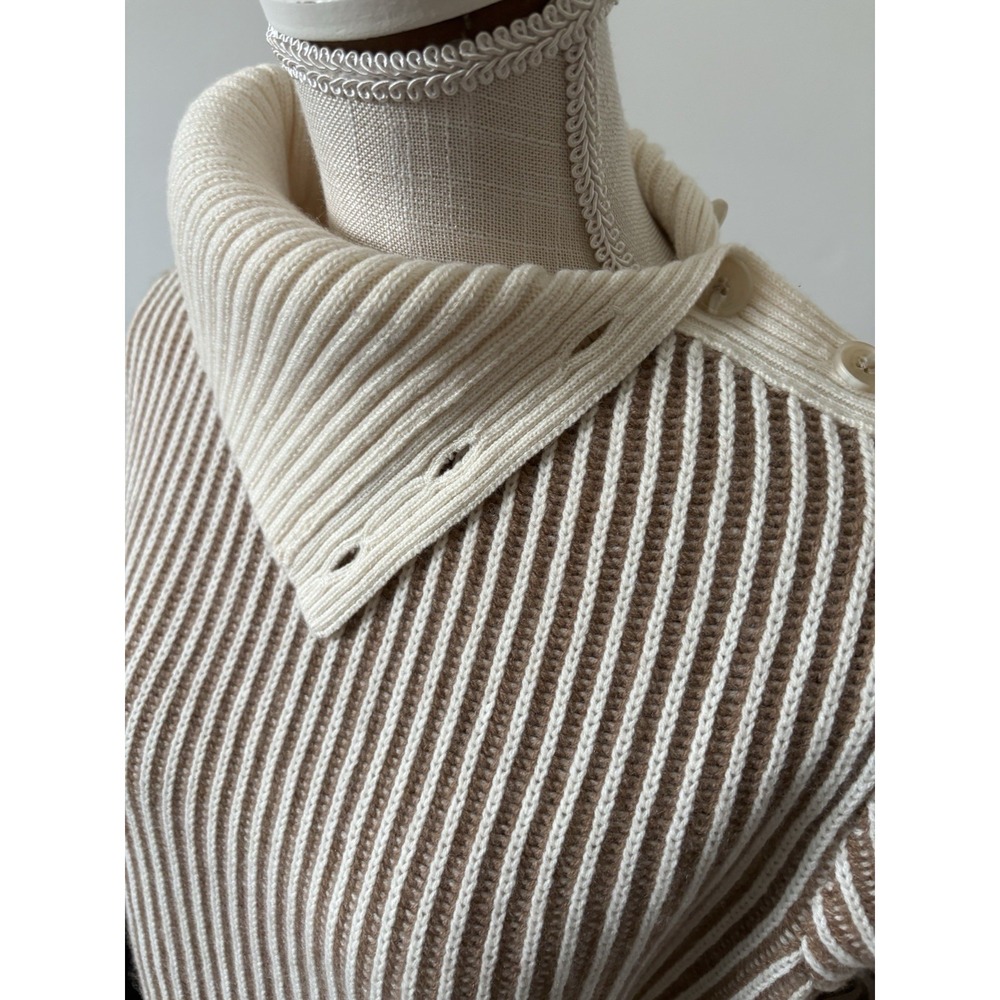 Summersalt Cashmere-Blend Ribbed Knit Button Detail Sweater Brown Stripe Medium